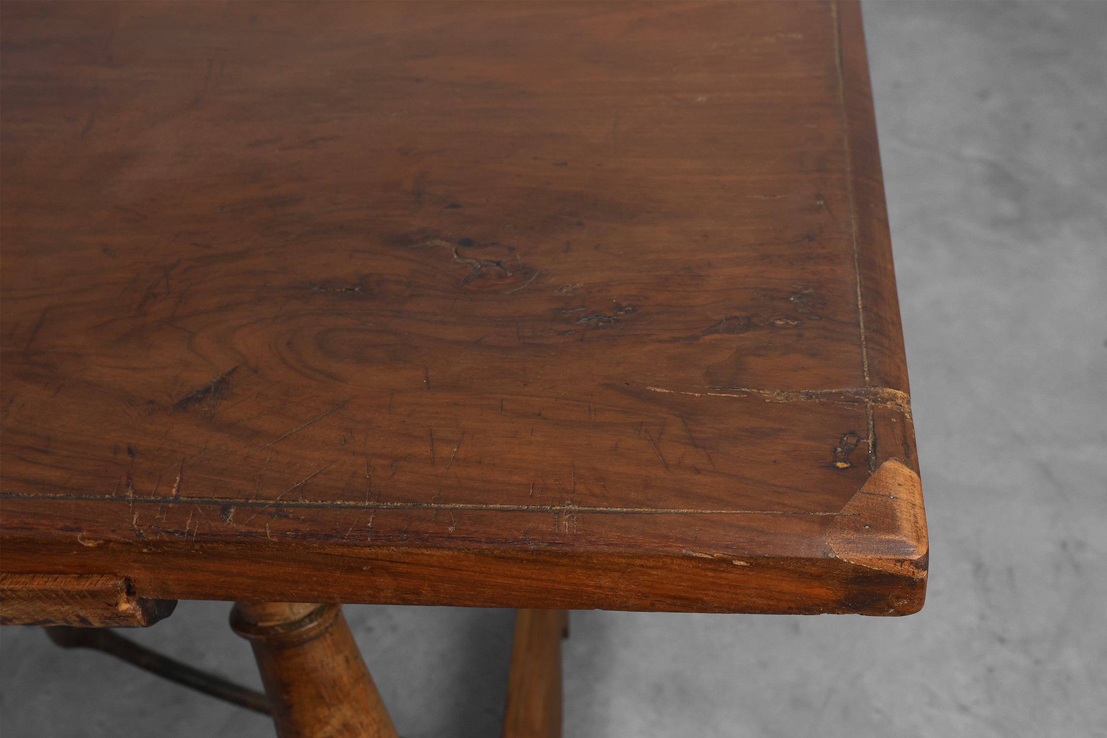18th‑Century Spanish Walnut Trestle Table with Iron Stretcherthumbnail